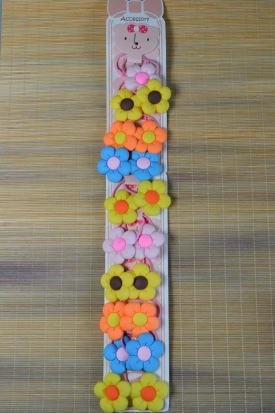 Çiçek Desenli Lastikli Çocuk Tokası - Resim 3