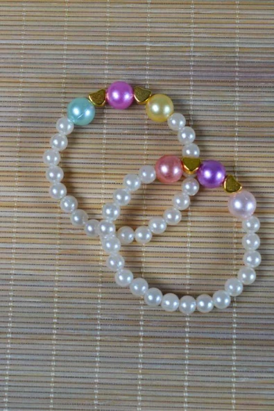 İnci Çocuk Bileklik Pembe 10 Adet - Resim 2