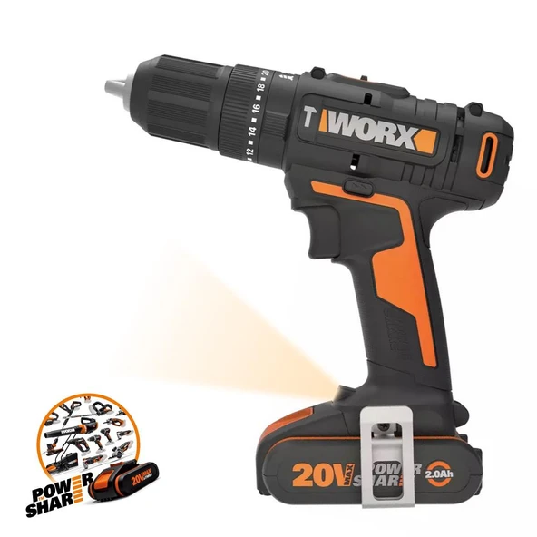 WORX WX370 20Volt/2Ah. Li-ion Çift Akülü Profesyonel Şarjlı Darbeli Matkap + 30 Parça Aksesuar Seti - 2