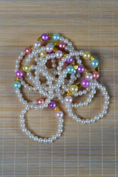 İnci Çocuk Bileklik Pembe 10 Adet - Resim 3