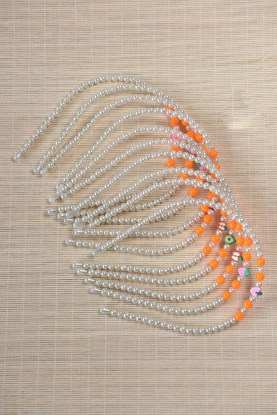 Kız Çocuk Renkli Boncuklu Taç Turuncu 10 Adet - Resim 3