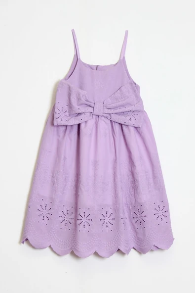 Kız Çocuk Fiyok Detaylı Askılı Kolu Dokuma Elbise 6-10 Yaş 12249 - 3