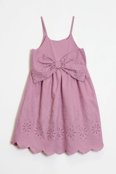 Kız Çocuk Fiyok Detaylı Askılı Kolu Dokuma Elbise 6-10 Yaş 12249