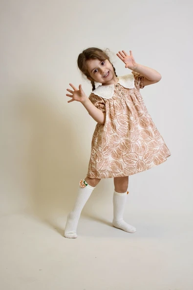 Kız Çocuk Müslin Kumaş Dantel Yakalı Elbise 2-7 Yaş 12245 - 3