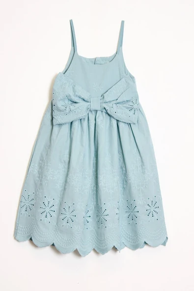 Kız Çocuk Fiyok Detaylı Askılı Kolu Dokuma Elbise 6-10 Yaş 12249 - 4