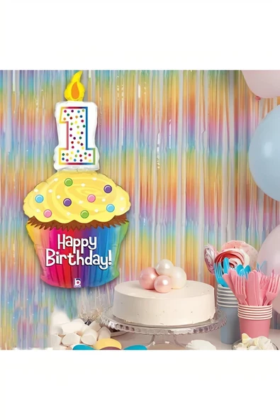 Alsepeteavm Happy 1st B-Day Cupcake Grabo Folyo Balon 47"