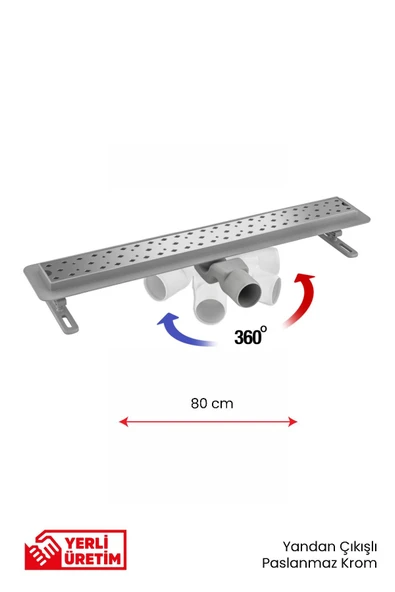 360° Dönerli Lineer Süzgeç - Yan Çıkışlı - Paslanmaz Krom - Seramik Uyumlu - Resim 2