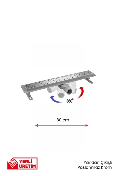 360° Dönerli Lineer Süzgeç - Yan Çıkışlı - Paslanmaz Krom - Seramik Uyumlu - Resim 2