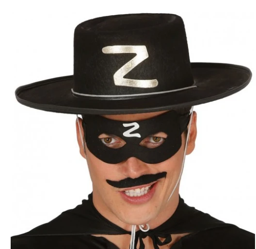 Alsepeteavm Z Logolu Yetişkin Zorro Şapkası ve Zorro Maskesi