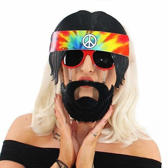 Alsepeteavm Siyah Saçlı Bandana Tasarımlı Hippi Parti Gözlüğü 26x18 cm