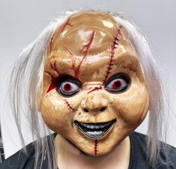 Alsepeteavm Beyaz Saçlı Çaki Maskesi Chucky Maskesi Yetişkin Çocuk Uyumlu