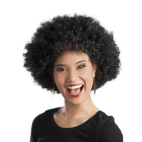 Alsepeteavm Siyah Renk Kıvırcık Afro Bonus Peruk Parti Peruğu
