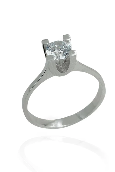 8 Ayar Beyaz Altın Tek Taş Yüzük ürün görseli