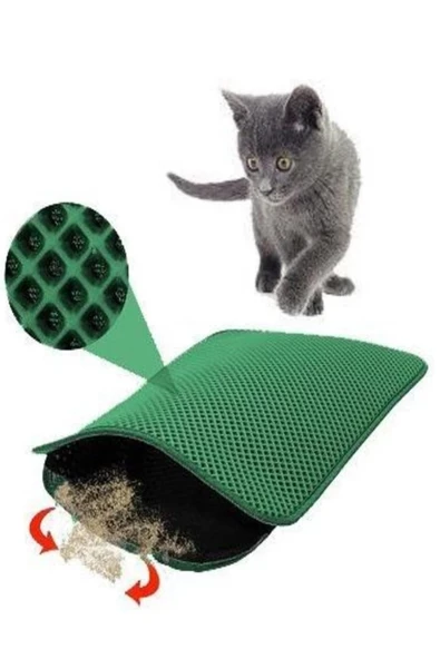 TİNEKE 60x42 Cm Elekli Kedi Tuvalet Önü Paspası Kedi kumu Paspası YEŞİL