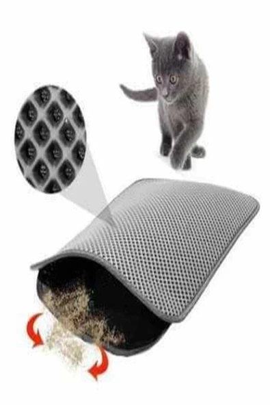 TİNEKE 60x42 Cm Elekli Kedi Tuvalet Önü Paspası Kedi kumu Paspası GRİ