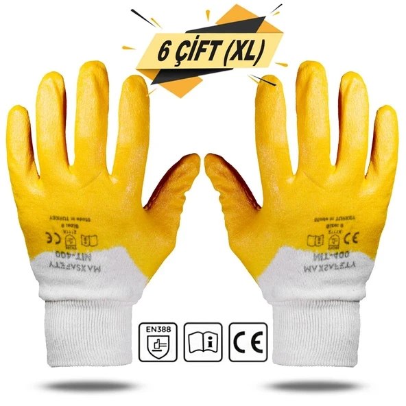 Maxsafety NIT-400 Nitril Kaplama Sanayi İş Usta Eldiveni 10/XL (6 ÇİFT) ürün görseli