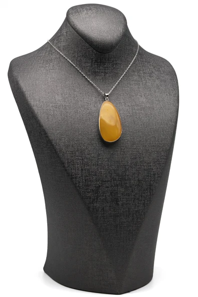 Kehribar Doğal Taş 925 Ayar Gümüş Kolye - 2