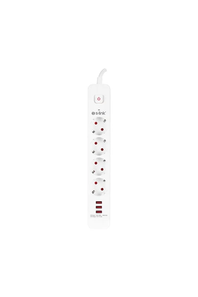 S-LINK SPG403U 1.5M 750 JOULE 3 USB 5V2.4A 4LÜ ANAHTARLI AKIM KORUMALI PRİZ