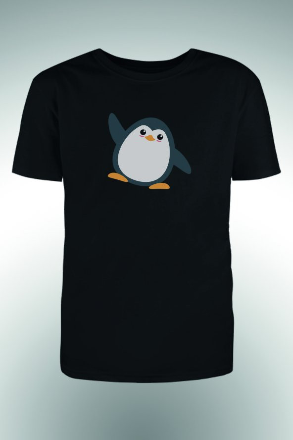 Kolları Yukarıya Bakan Penguen Baskılı T-shirt - Resim 2