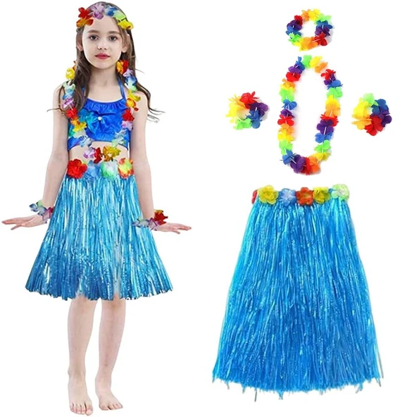 Alsepeteavm Hawaii Luau Aloha Pembe Püsküllü 40 cm Etek ve Hawaii Kolye Seti