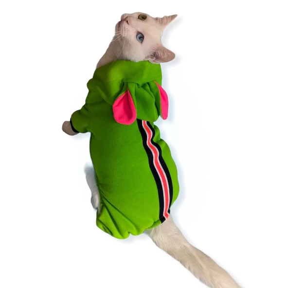 Shipy Pink Stripe Kulaklı Kedi Tulumu,Kıyafeti - 2