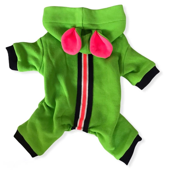 Shipy Pink Stripe Kulaklı Kedi Tulumu,Kıyafeti - 4