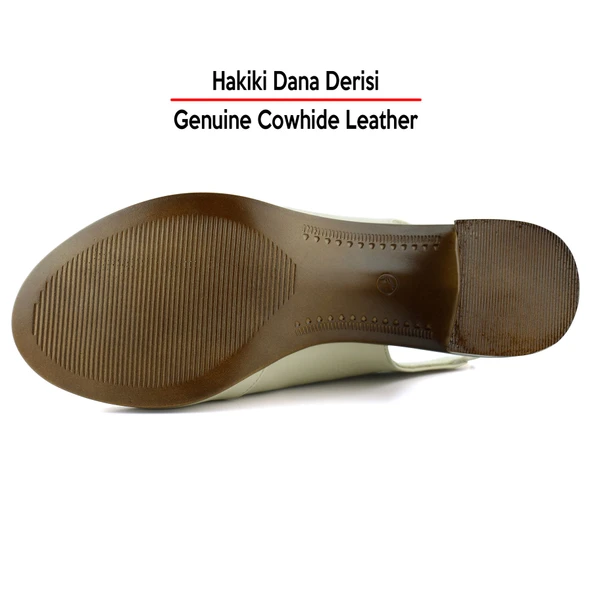 Erkan Saçmacı Emilia Bej Hakiki Deri Arkası Açık Lastik Bantlı Kalın Topuklu Rahat Günlük Sandalet - 6