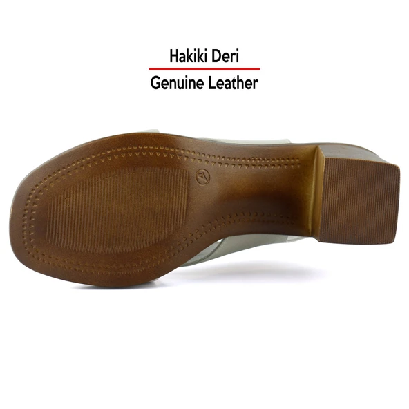 Erkan Saçmacı Soleil Vizon Hakiki Deri Çapraz Bantlı Kalın Topuklu Sandalet - 6