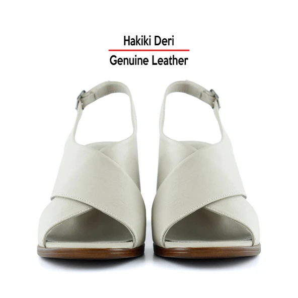 Erkan Saçmacı Soleil Vizon Hakiki Deri Çapraz Bantlı Kalın Topuklu Sandalet - 4