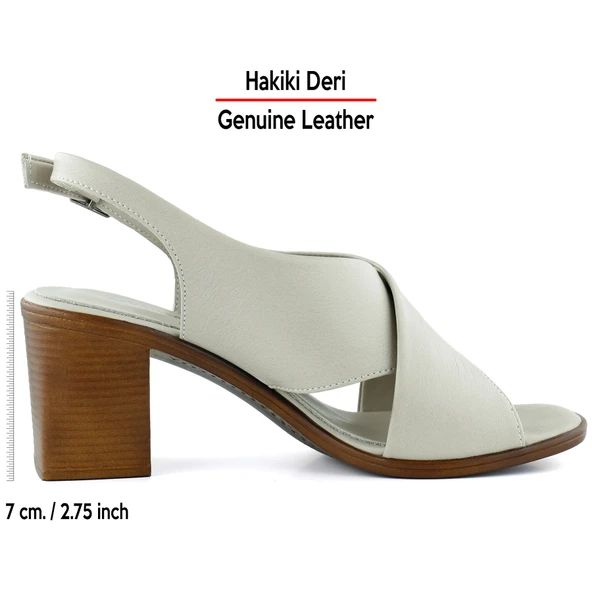Erkan Saçmacı Soleil Vizon Hakiki Deri Çapraz Bantlı Kalın Topuklu Sandalet - 2