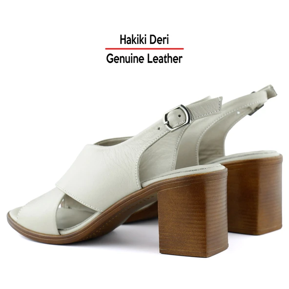 Erkan Saçmacı Soleil Vizon Hakiki Deri Çapraz Bantlı Kalın Topuklu Sandalet - 5