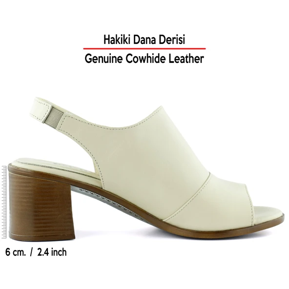 Erkan Saçmacı Emilia Bej Hakiki Deri Arkası Açık Lastik Bantlı Kalın Topuklu Rahat Günlük Sandalet - 2