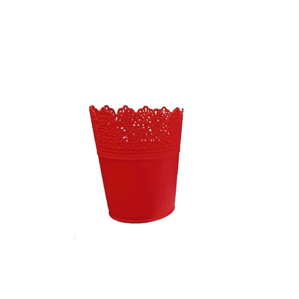 Saksı Dantelli Plastik Yuvarlak Model  Kırmızı