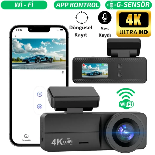 F8 4K UHD Araç İçi Kamera 128GB – Wi-Fi, IR Gece Görüşü, APP Kontrol DashCam