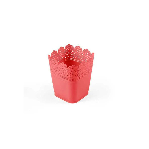 Saksı Dantelli Plastik Kare  Kırmızı