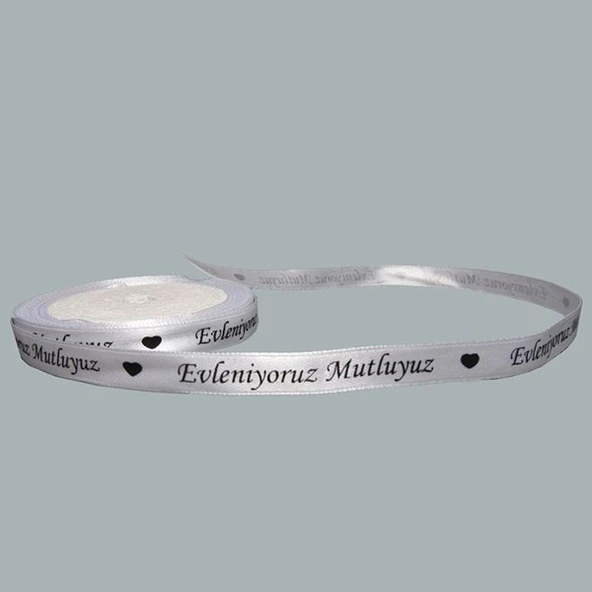 Saten Kurdele Evleniyoruz Mutluyuz Yazılı 1 CM (10 Metre)
