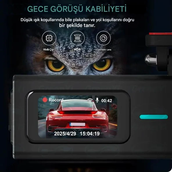 F8 4K UHD Araç İçi Kamera 128GB – Wi-Fi, IR Gece Görüşü, APP Kontrol DashCam - 2