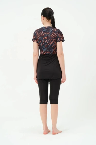 Tesmay 2312 Siyah Turuncu Lycralı Yarı Kapalı Havuz Mayo - Resim 3