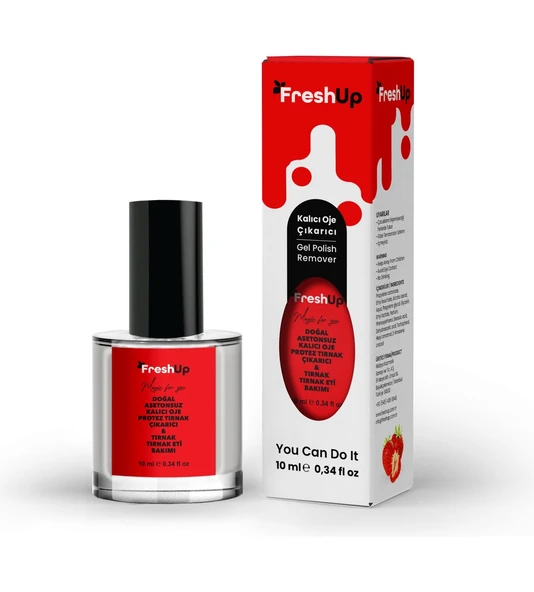 FRESH UP ASETONSUZ, DOĞAL, KALICI OJE, PROTEZ TIRNAK ÇIKARICI JEL, ÇİLEK
