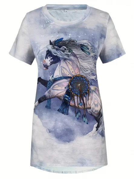 Lucky Life Kadın Kısa Kollu Bisiklet Yaka Salaş Süprem Bluz - Resim 4