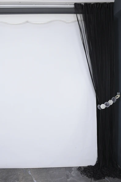 DÜZ İP PERDE 0.80 mm ANTRASİT RENK 300 Cm En 280 Cm Boy HAZIR YASSI KALIN ŞERİT İP PERDE - Resim 5