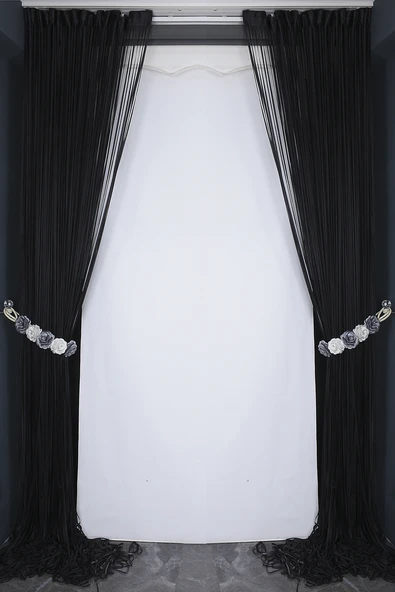 DÜZ İP PERDE 0.80 mm ANTRASİT RENK 300 Cm En 280 Cm Boy HAZIR YASSI KALIN ŞERİT İP PERDE - Resim 6