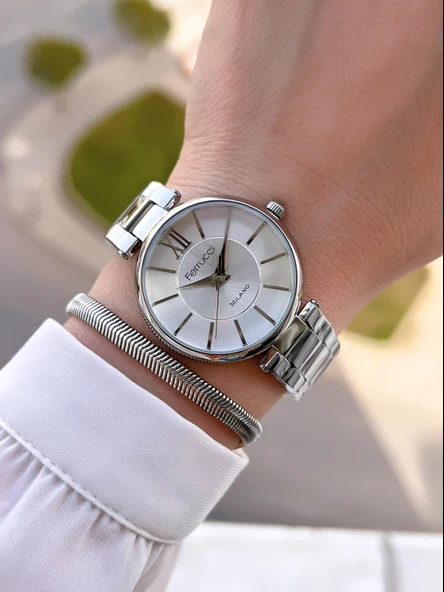 Ferrucci Çelik Kordon 2 Yıl Garantili 3 Atm Suya Dayanıklı Kadın Kol Saati+Bileklik BFC.03561.01 - Resim 2