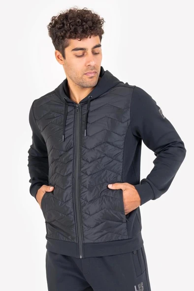 Lescon 23NTES001154-633 Siyah Erkek Fermuarlı Kapüşonlu Sweatshirt 23N-1154