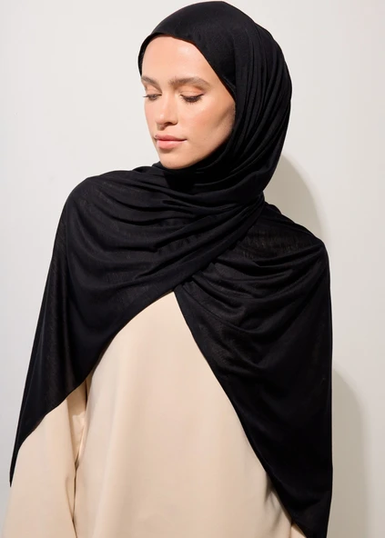 Tesettür Şal - Siyah Penye - Resim 2