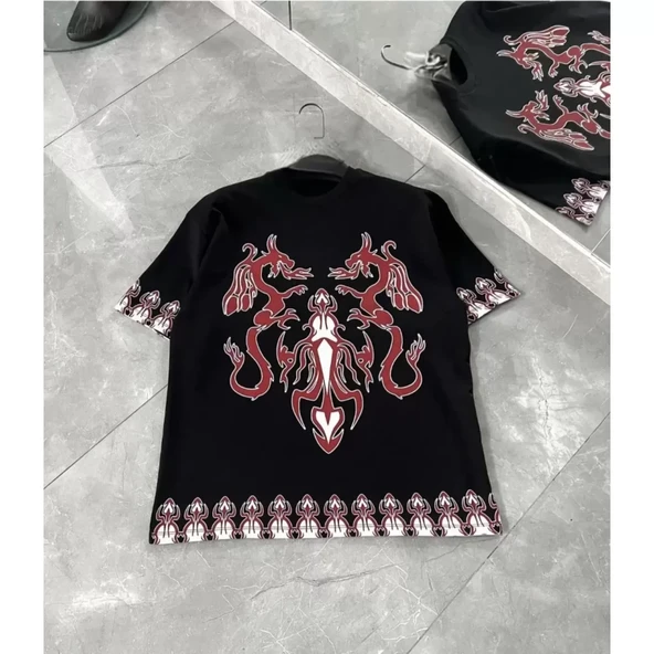 Lucky Life Unisex Bisiklet Yaka Baskılı Oversize T-Shirt - Siyah - 2