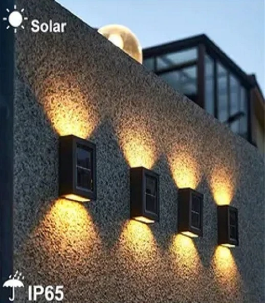 Solar Çift Taraflı Duvar Lambası Güneş Enerjili Aydınlatma Aplik Işık Gün Işığı 2 Adet Bahçe Lambası - 3