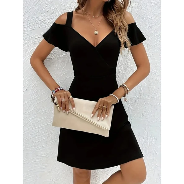 Lucky Life Kadın Askılı Derin V Yakalı Viskon Elbise - 2