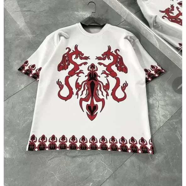 Lucky Life Unisex Bisiklet Yaka Baskılı Oversize T-Shirt - Beyaz - 2