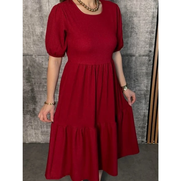 Lucky Life Kadın Kısa Kollu Yakası Açık Katlı Bürümcük Lucky Life Kadın Balon Elbise - 4